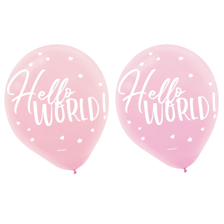 Oh Baby Girl 30cm Assorted Hello World Latex Balloons Pack of 15
