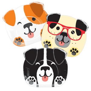 Dog Party Dinner Shaped Plates Paper 22cm Assorted Designs Pack of 8