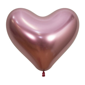 Sempertex 35cm Hearts Metallic Reflex Pink Latex Balloons 909, 12PK Pack of 12