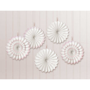 Mini Paper Fans White Hot Stamped Hanging Decorations Pack of 5