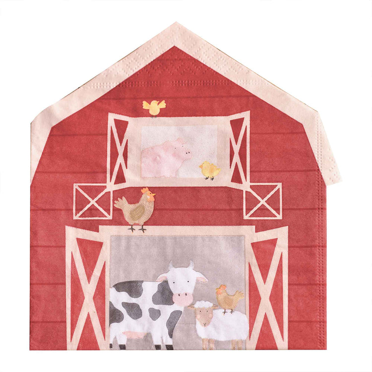 Farm Friends Barn Shaped Farm Paper Party Napkins