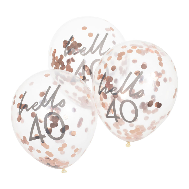 Mix It Up Rose Gold Confetti Filled Hello 40 30cm Balloons Pack of 5