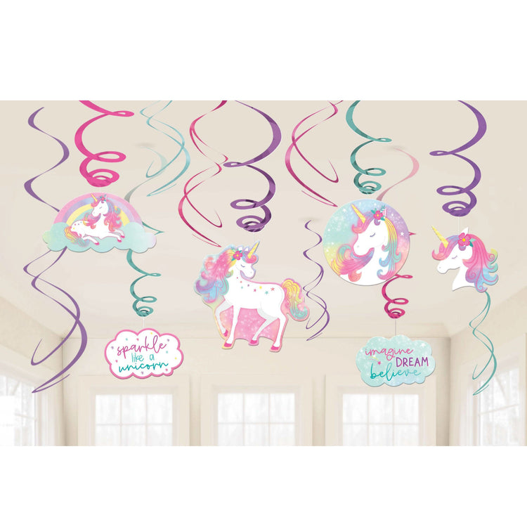 Enchanted Unicorn Spiral Swirls Hanging Decorations Pack of 12