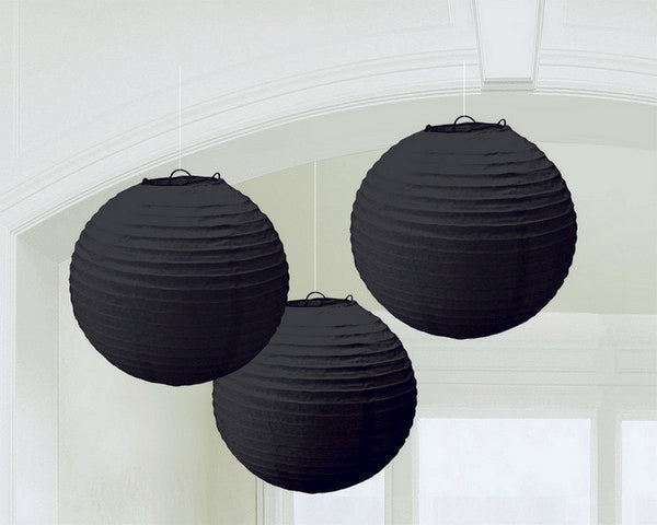 Jet Black Round Paper Lanterns Pack of 3