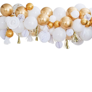 Mix It Up Metallic Fancy Balloon Garland With Gold Fringe Garlands Honeycomb And Fans