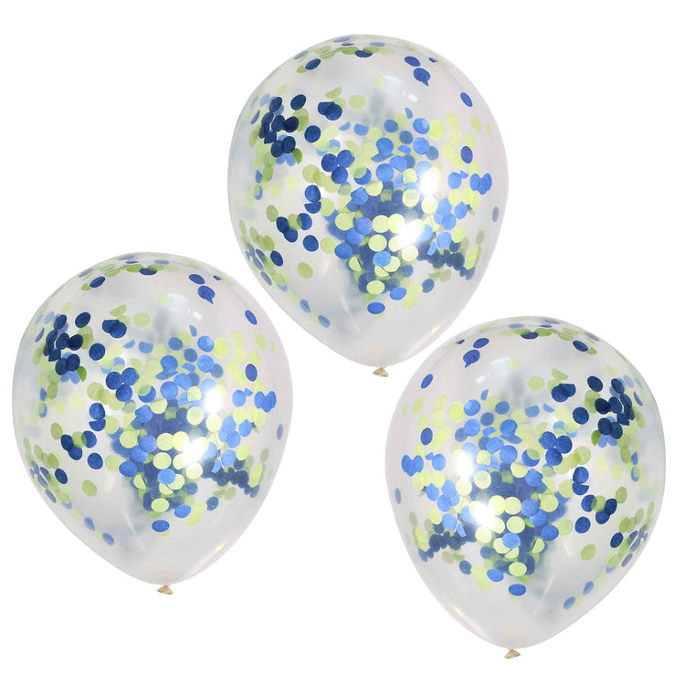 Roar Green And Blue Confetti 30cm Balloons Pack of 5