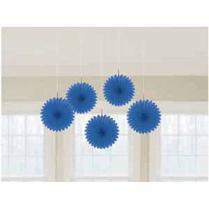 Bright Royal Blue Mini Hanging Fan Decorations Pack of 5