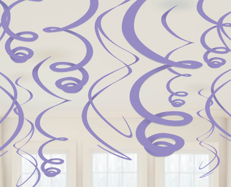 New Purple Plastic Hanging Swirl Decorations Pack of 12