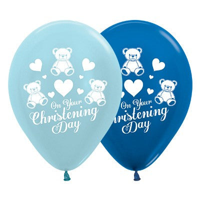 Sempertex 30cm On Your Christening Day Blue & Dark Metallic Blue Latex Balloons, 25PK Pack of 25