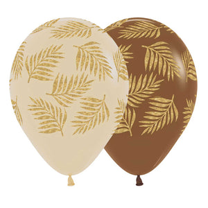 Sempertex 30cm Palm Leaves Gold on Fashion Latte Latex Balloons, 12PK Pack of 12