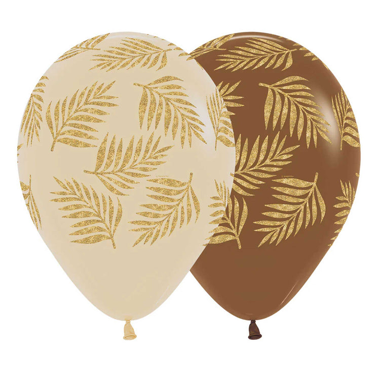 Sempertex 30cm Palm Leaves Gold on Fashion Latte Latex Balloons, 12PK Pack of 12