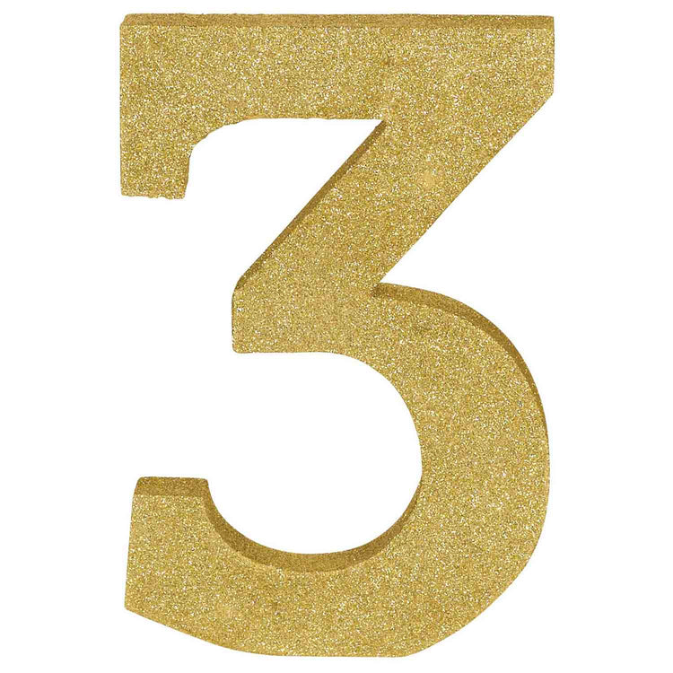 Number 3 Gold Glittered Decoration MDF