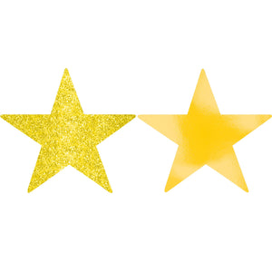 Solid Star Cutouts Foil & Glitter - Sunshine Yellow Pack of 5