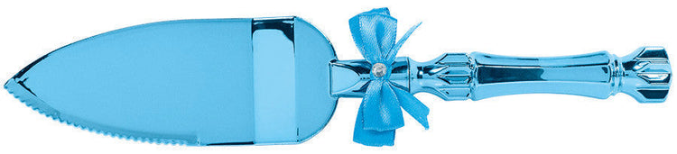 Blue Baby Shower Electroplated Bow Gem Plastic Cake Server