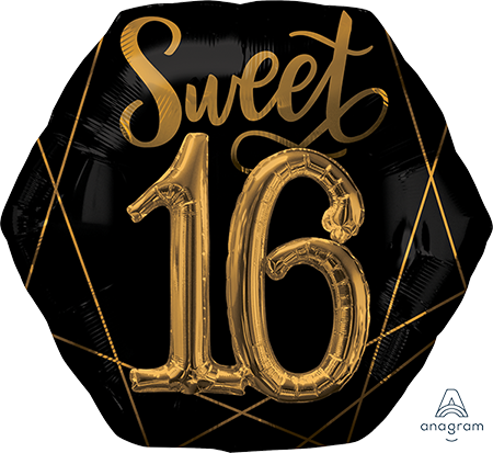 Multi-Balloon Elegant Sweet Sixteen Black & Gold P75