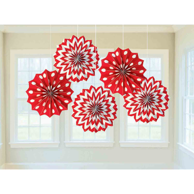 Apple Red Hanging Printed Fan Decorations Pack of 5