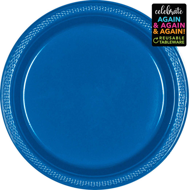 Premium Plastic Plates 17cm 20 Pack - Bright Royal Blue Pack of 20