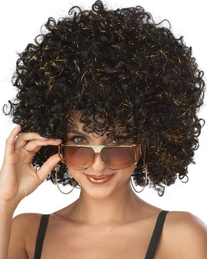 70s Disco Glitter Wig in Black and Gold