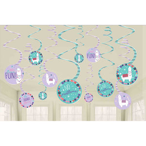 Llama Fun Hanging Swirl Decorations Pack of 12