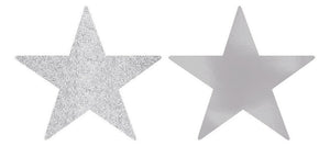 Solid Star Cutouts Foil & Glitter -  Silver Pack of 5