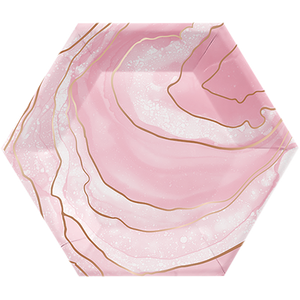 Rose All Day Lunch Plates Hexagonal Geode Design Rose Gold Foil 20cm Pack of 8