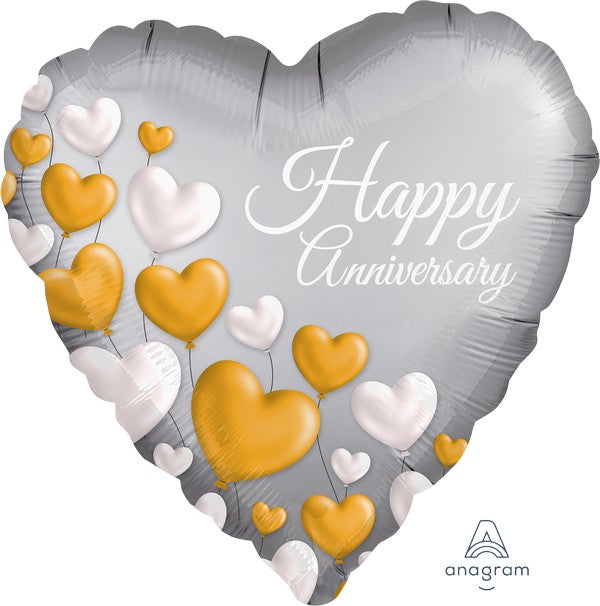 45cm Standard Satin XL Anniversary Platinum Hearts S40