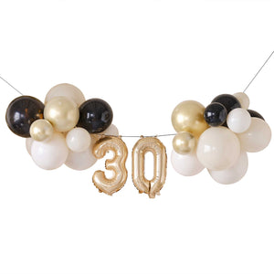 Champagne Noir 30th Birthday Milestone Balloon Bunting Decoration