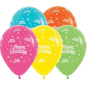 Sempertex 30cm Happy Birthday Twinkling Stars Tropical Assorted Latex Balloons, 25PK Pack of 25