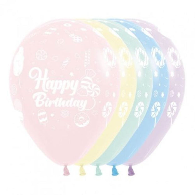 Sempertex Happy Birthday Sweet Pastel Matte Assorted Latex Balloons, 12PK Pack of 12