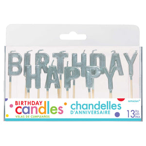 Happy Birthday Pick Candles - Silver with Plastic Picks Pack of 13