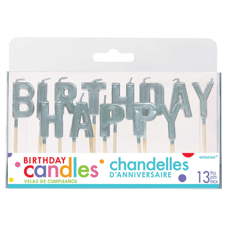 Happy Birthday Pick Candles - Silver with Plastic Picks Pack of 13