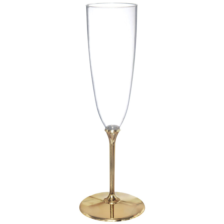 Gold Stem 133ml Clear Plastic Premium Champagne Glasses Pack of 8