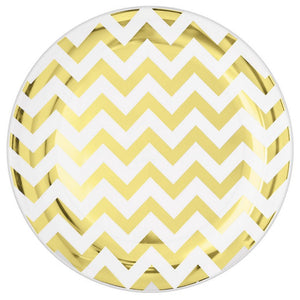 Premium Chevron Gold 26cm Round Plastic Plates Pack of 10