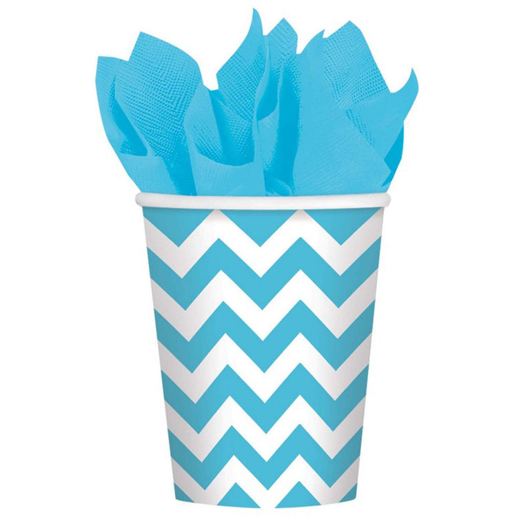 Caribbean Blue Chevron 266ml Paper Cups Pack of 8