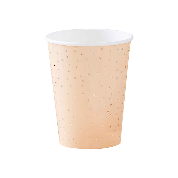 Mix It Up 9oz/266ml Paper Cups Peach & Gold Ditsy Dot Foiled Pack of 8