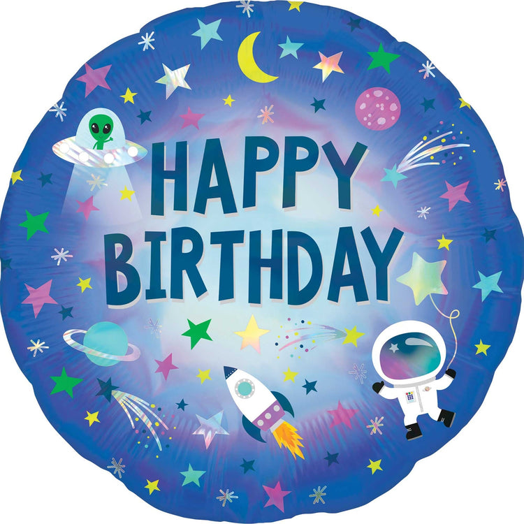 45cm Standard Holographic Happy Birthday Outer Space S55