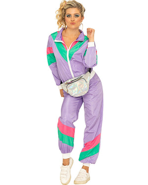 80s Purple Tracksuit Womens Plus Size Costume