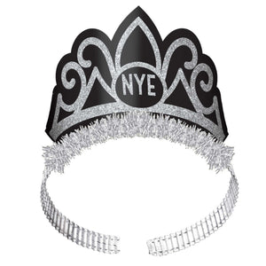 New Year NYE Tiaras Black & Silver and White & Gold Glittered Pack of 6