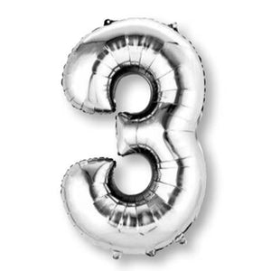 Silver 86cm Number 3 Supershape Foil Balloon