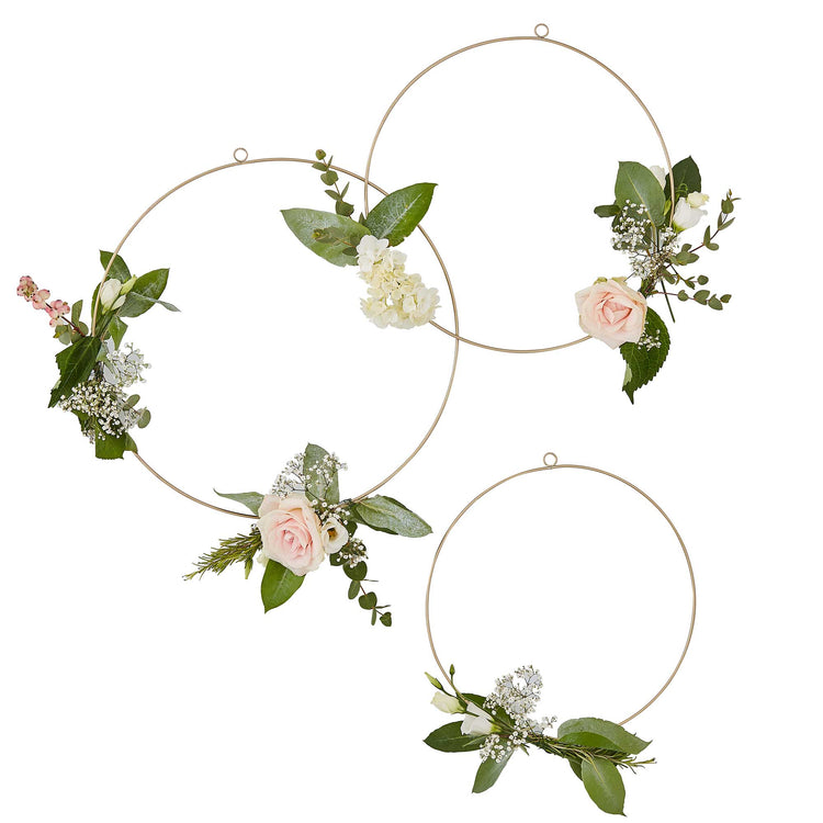 Gold Wedding Floral Hoops Pack of 3