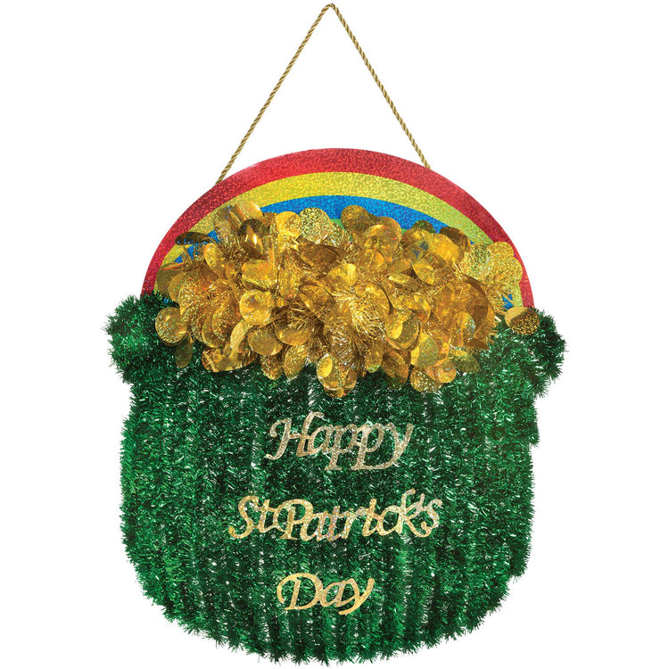 Happy St Patrick's Day Tinsel Hanging Pot of Gold Decoration