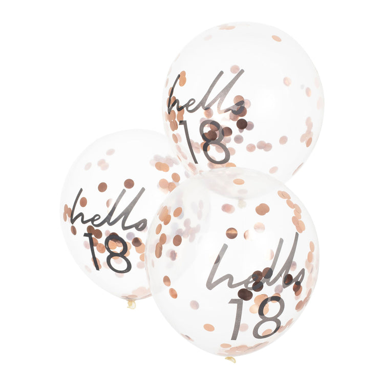 Mix It Up Rose Gold Confetti Filled Hello 18 30cm Balloons Pack of 5