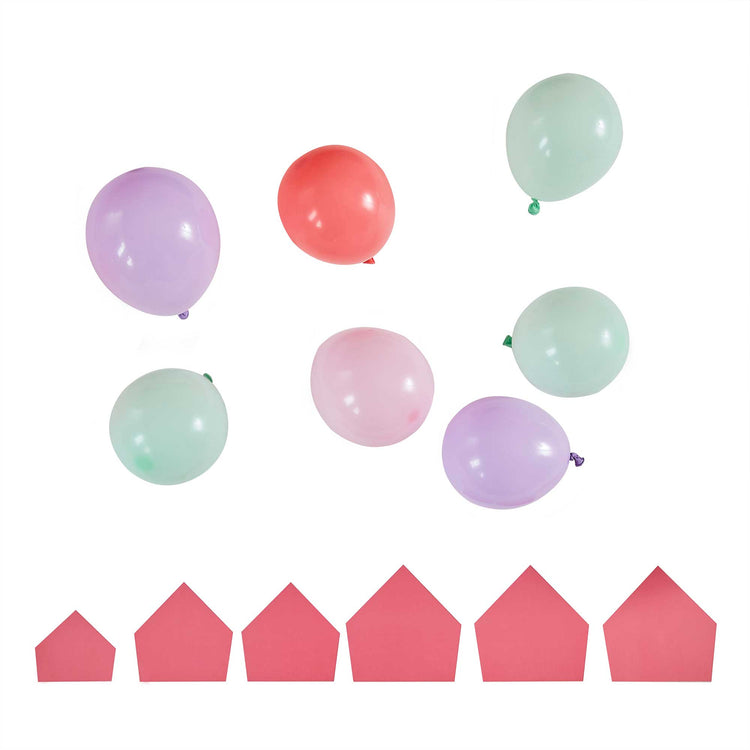 Dino Pink Balloons Mixed Pastel Balloons & Card Spikes Pink and Pastel Pack of 89