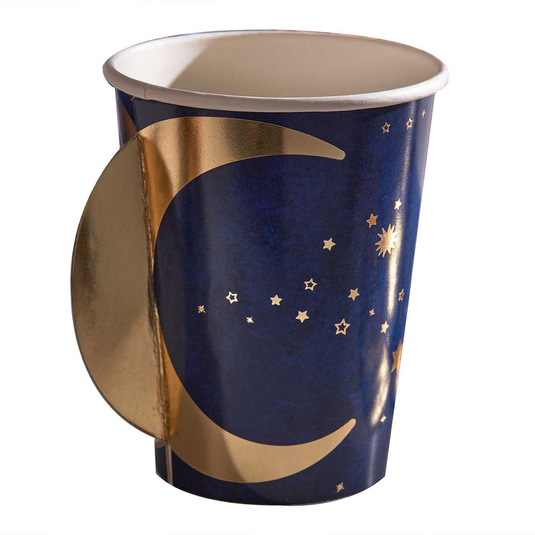 Eid 266ml Paper Cups Pop Out Moon Navy and Gold