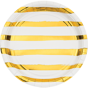 Touch of Colour White & Gold Foil Striped Dinner Plates Paper 22cm Pack of 8