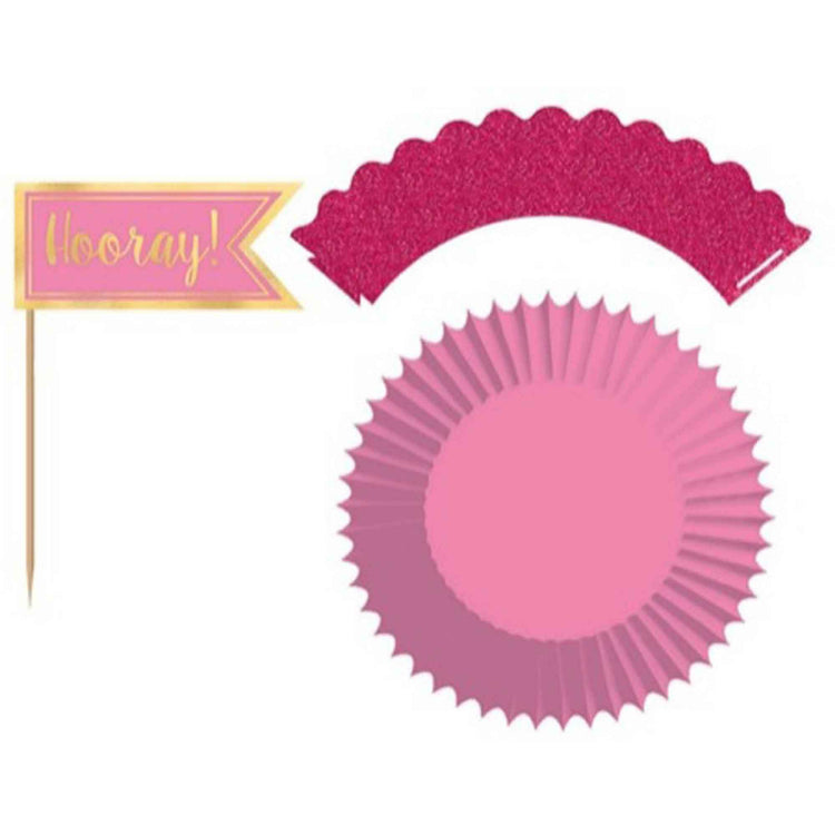 Cupcake Kit Pink Glittered & Hot Stamped Pack of 24