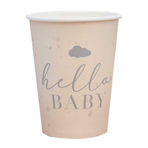 Hello Baby 9oz/266ml Paper Cups Baby Speckle Cream & Grey Pack of 8