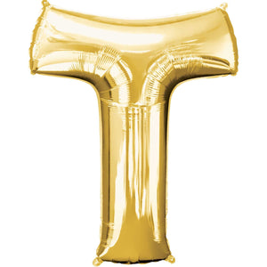 Gold Letter T Supershape 86cm Balloon