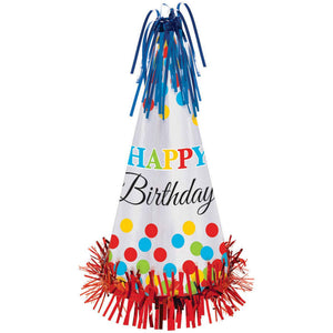 Bright Birthday Large Cone Hat w/Foil Fringe