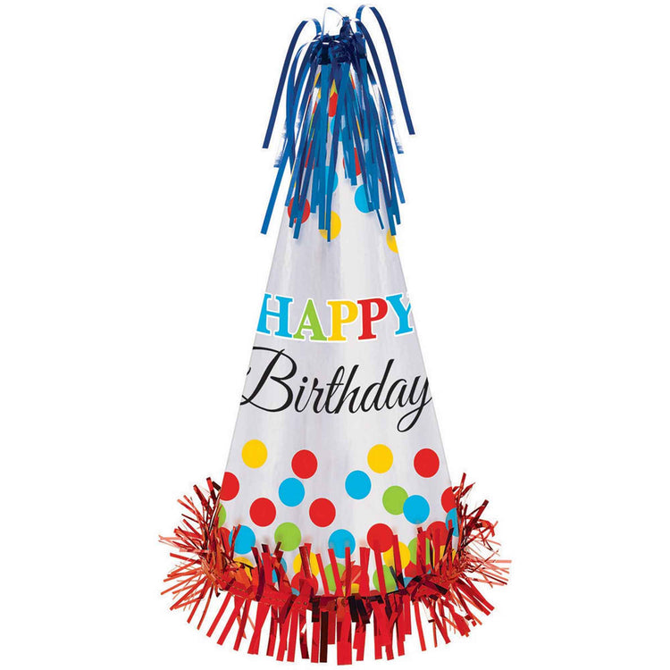 Bright Birthday Large Cone Hat w/Foil Fringe